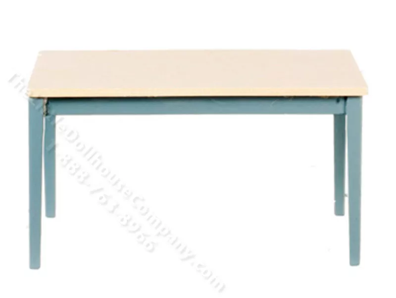Dollhouse Scale Model Blue and Oak Kitchen Table