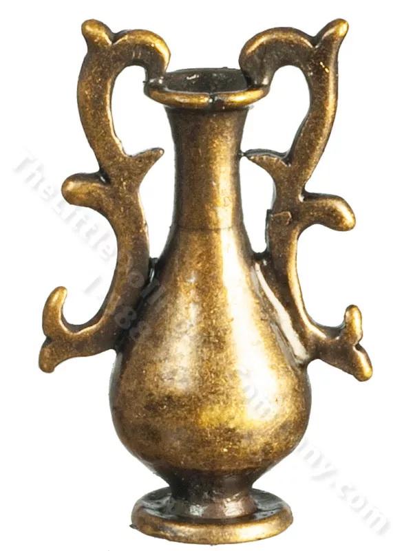 Miniature Anitque Brass Bud Vase with Handles for Dollhouses