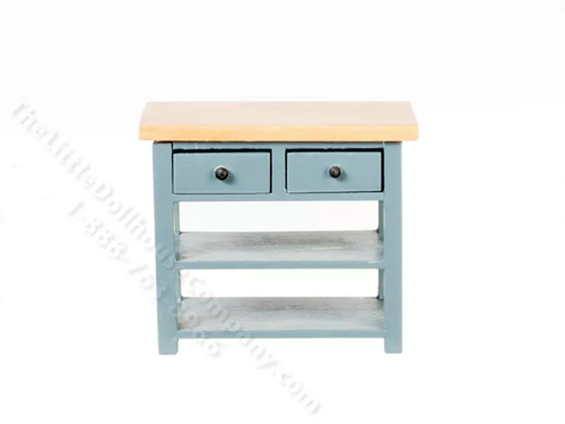 Miniature Blue/Oak Kitchen Table w/Drawers