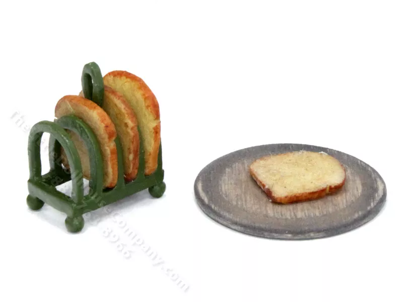Miniature Green Country Toast Rack and Plate for Dollhouses