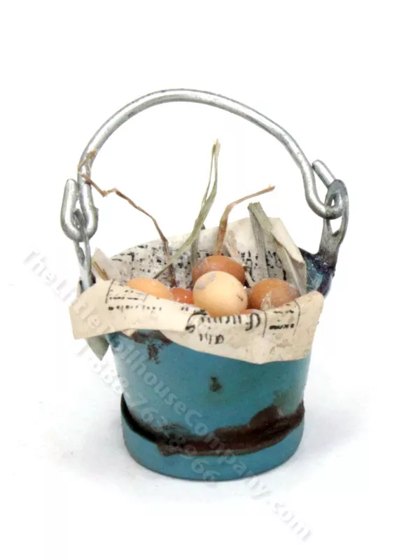 Miniature Teal Bucket of Eggs for Dollhouses